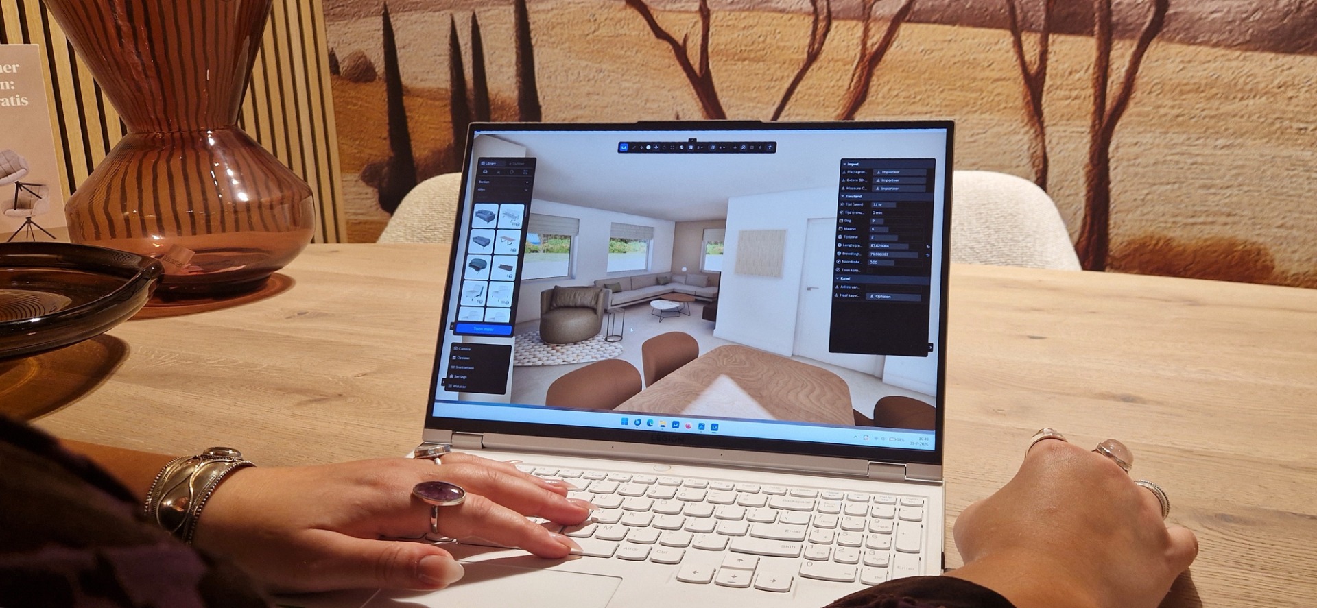 Premium interieuradvies met een 3D-impressie op een laptop