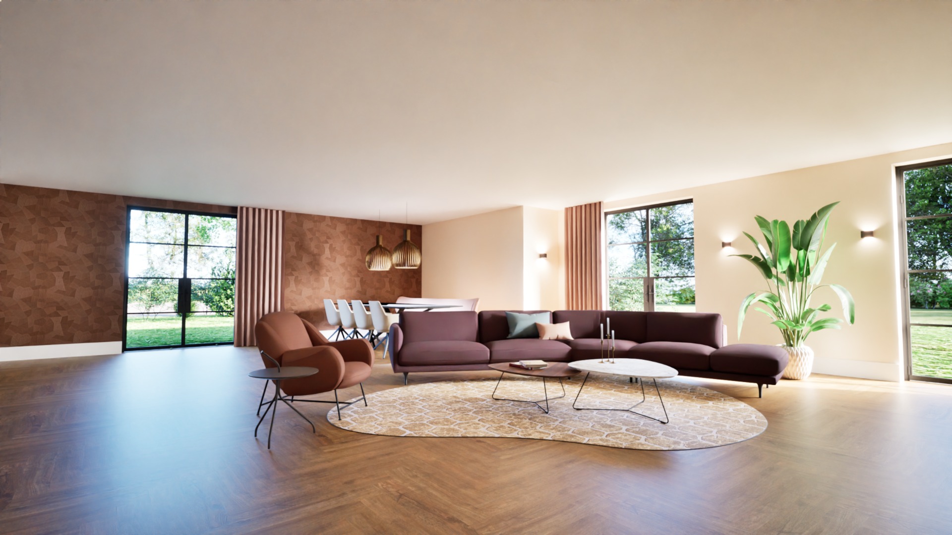 Bordeauxrode bank in een sfeervol interieur bij CASBA